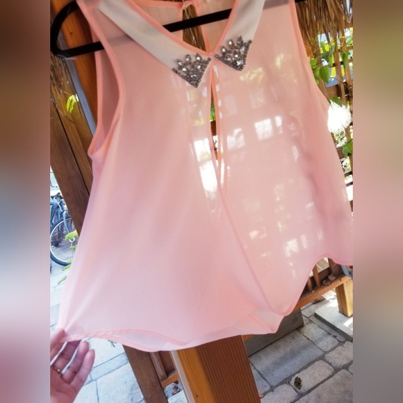 Iris Pink Collared Sheer Beaded Tank Top S Like New - Picture 5 of 8